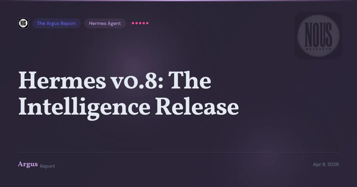 Hermes Agent v0.8.0 ships with 209 merged PRs, free MiMo v2 Pro, and MCP OAuth 2.1